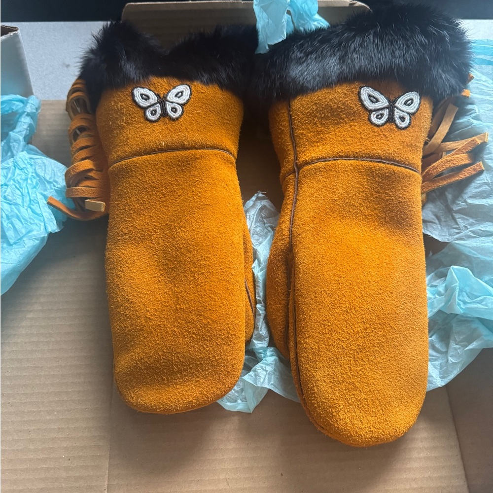 Orange and Black Mittens with Plush Fabric and Playful Design